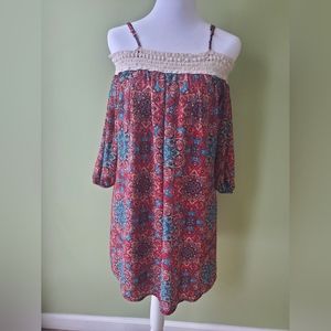 Trixxi Red Dress with off the shoulder and lace Size Large